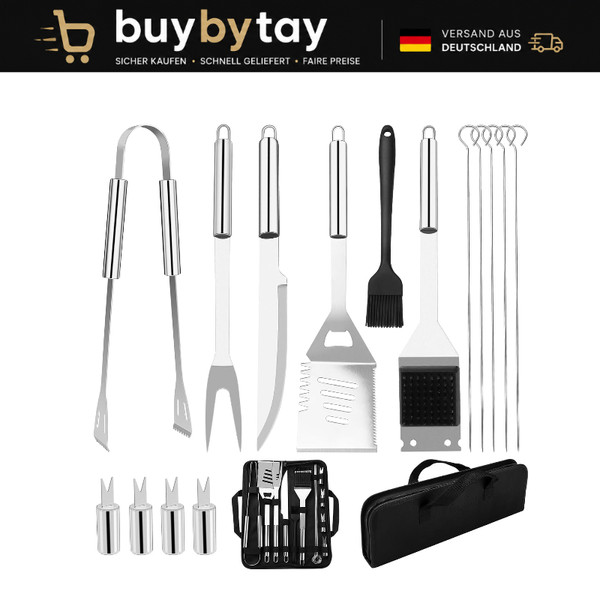Grillbesteck Set Edelstahl 15-Teilig Tragbar Professionelles Grillwerkzeug-image