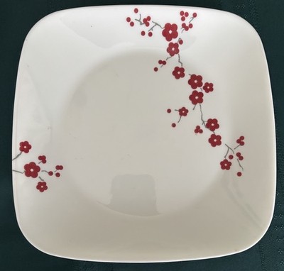 Set Of 3 Corelle Hanami Garden Square Dinner Plates 10.5  Red Cherry Blossom USA