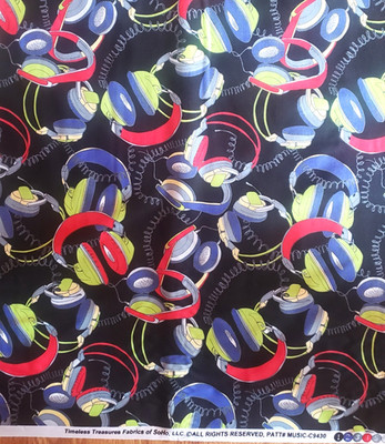 1/2 yard fabric print HEADPHONES Timeless Treasures MUSIC C9430 18''x43'' COTTON