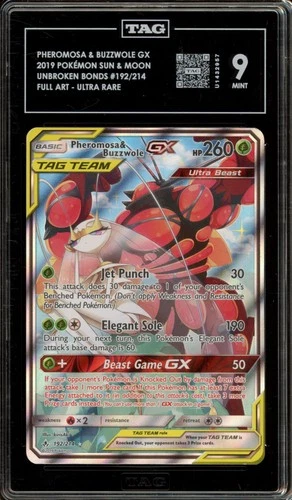 Pokemon Pheromosa & Buzzwole GX Unbroken Bonds Full Art 192 TAG 9 Mint