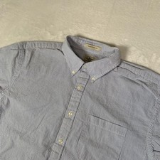 L.L. Bean Seersucker Shirt Mens Large Blue S/S Button Down Traditional Fit