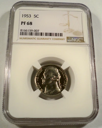 1953 5c NGC PF68 PROOF JEFFERSON NICKEL PR PF 68 GREAT CAMEO EFFECT