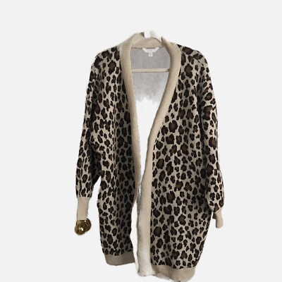 Time & Tru Women Leopard Print Open Front Long Sleeve Sweater Size XL. New.
