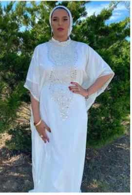 Robe de mariée Ramzan marocaine Georgette blanche France Farasha Abaya Dubai ... - Photo 1/4