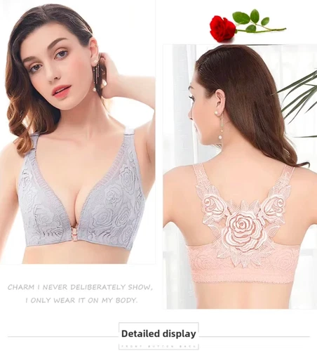 Floral Secrets Comfort Rose Flower Push Up Bra New Wireless Lace Lift GREY 38C - Picture 3 of 16