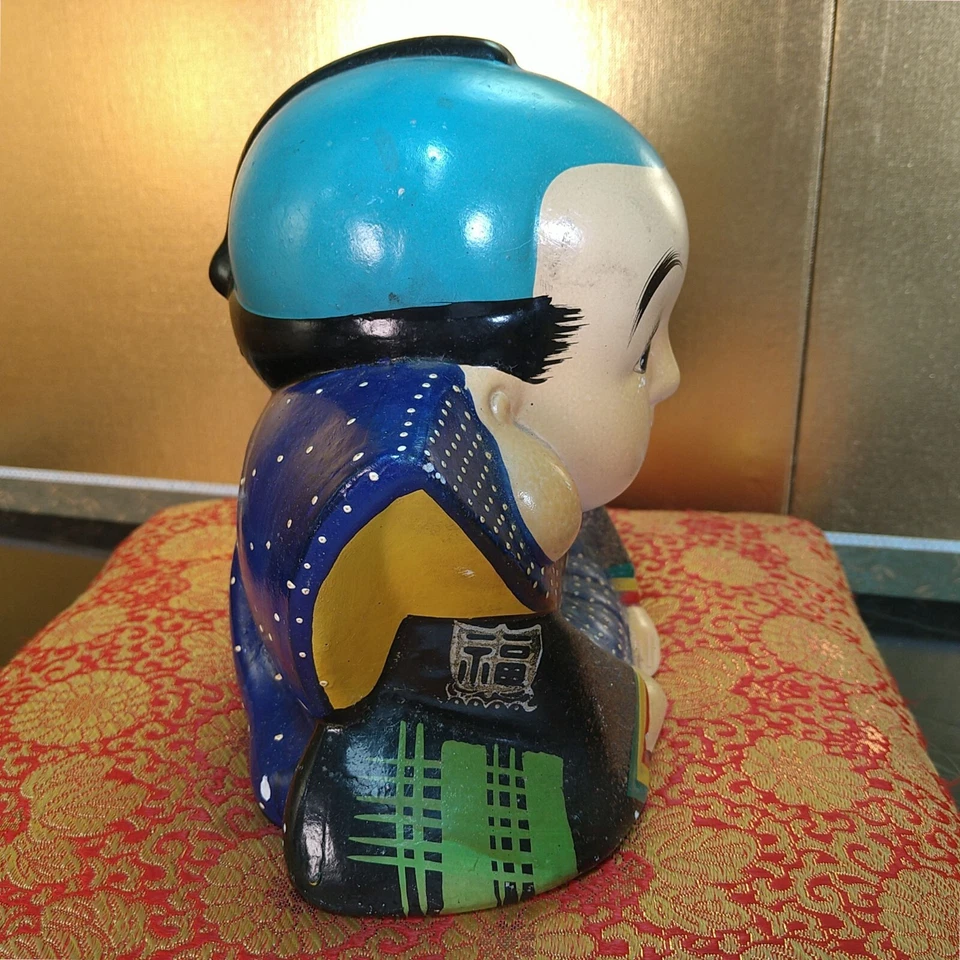 Japanese Porcelain Fukusuke Doll 7.48inch Traditional Lucky Ornament W/Cushion - Image 4 of 4