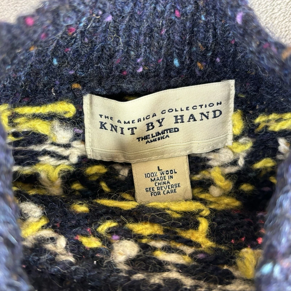 Suéter de lana The Limited America para mujer grande tejido a mano cuello falso ciervo azul Foto 3 de 4