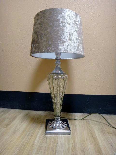 Large Copper Sparkle Mosaic Antique Silver Regency Lamp and Champagne Shade