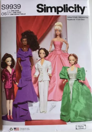 SIMPLICITY PATTERN 9939  DOLL CLOTHES FOR 11 1/2" FASHION DOLL  UNCUT NEW