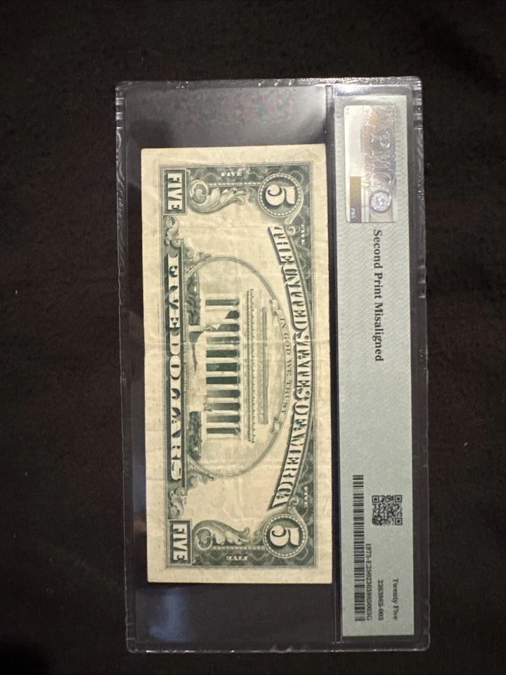 1977 $5 Dollar Miscut Printing Error Note - Image 2 of 2