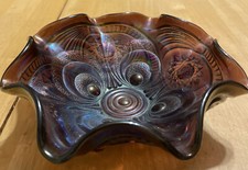 IMPERIAL Carnival Glass PURPLE SCROLL EMBOSSED Candy Dish/Ash Tray