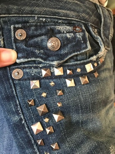 Jeans True Religion Becky tasca con patta blu borchie strass 28 cotone - Foto 2 di 12