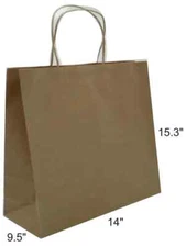 BROWN KRAFT CARRY BAGS WITH SECURE SEALING TAPE & HANDLES 250 bags CTC118