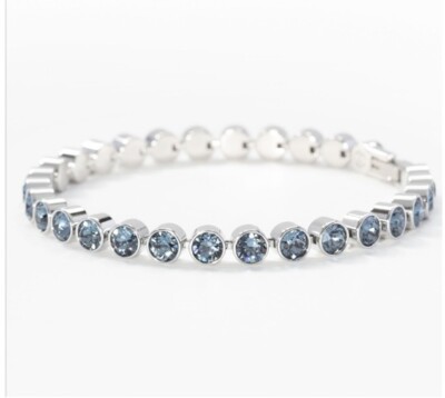  Touchstone Crystal Mini Bracelet Rhodium Denim Blue 7 1/4  New Condition