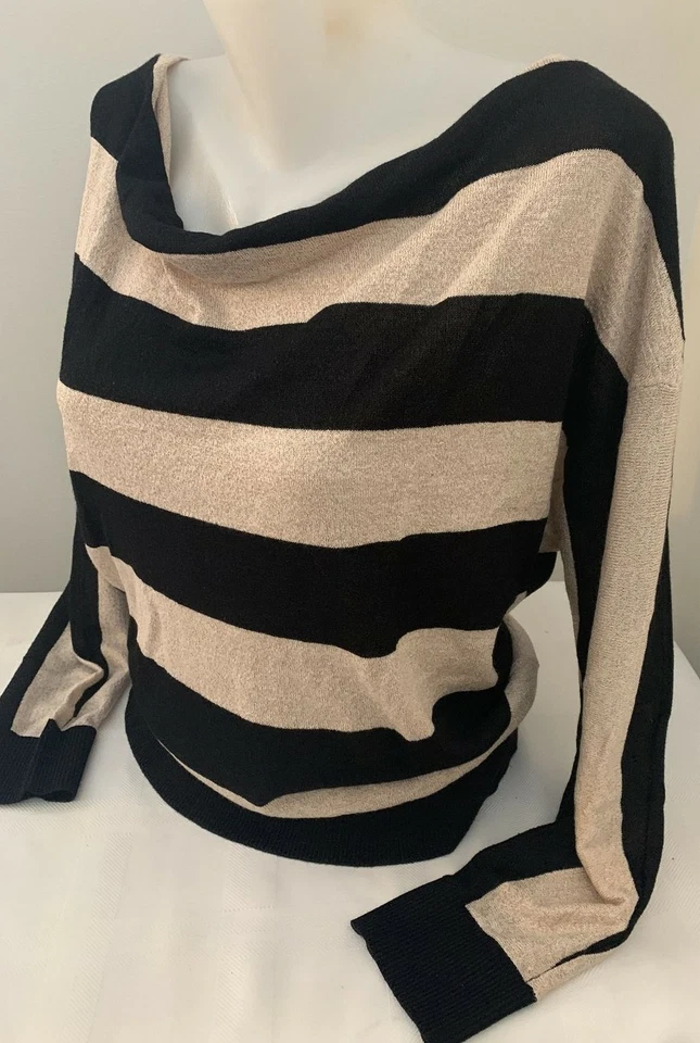 Suéter de punto a rayas INC para mujer Pullover Cascada negro dorado talla mediana Foto 3 de 4