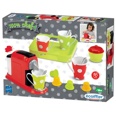 Ecoiffier Kinder Espressomaschine 16-tlg. Set Espresso-Maschine Tablett Tasse+
