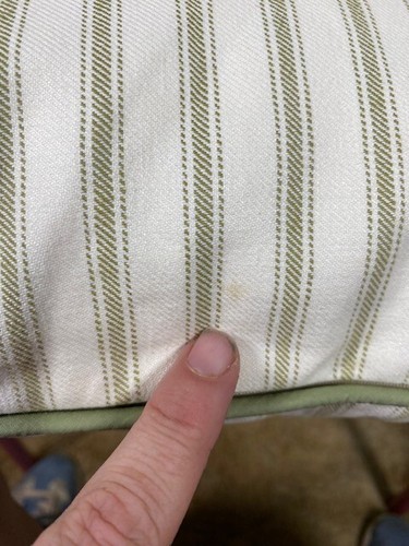 LL Bean Square Goose Feather Throw Pillows Ivory & Green Striped 17 X 17" - Read - Picture 6 of 24