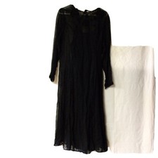 Vintage BlackDress Sz 12 Styleworks Sheer Long Sleeves Crewneck MIDI