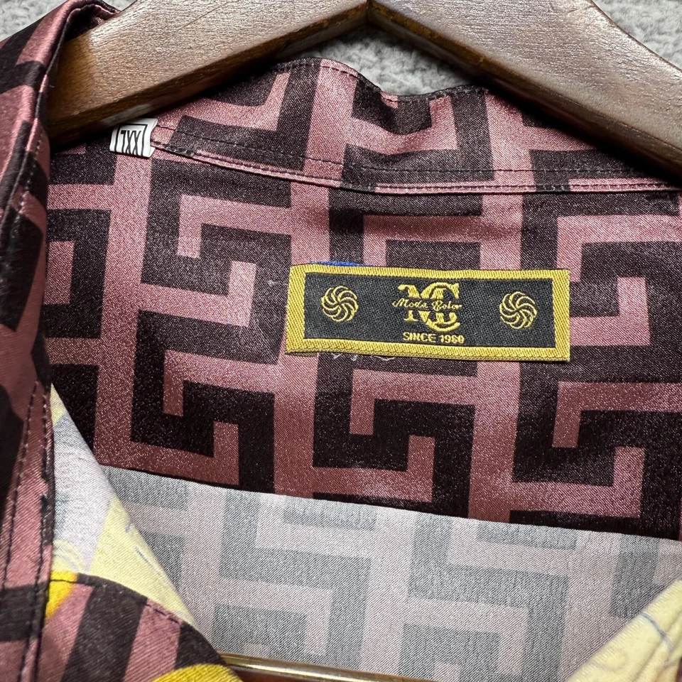 Moda Color Baroque Greek Key Shirt Mens Size 2XL Med Pink Gold Black Satin NWT - Image 3 of 4