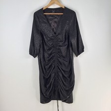 City CHic womens dress plus size XS black pencil gathered ruched leopard 095176