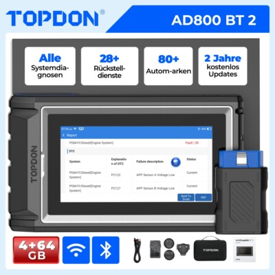 TOPDON Artidiag800 BT 2 KFZ OBD2 Diagnosegerät Deutsch ALLE SYSTEM Bluetooth DHL