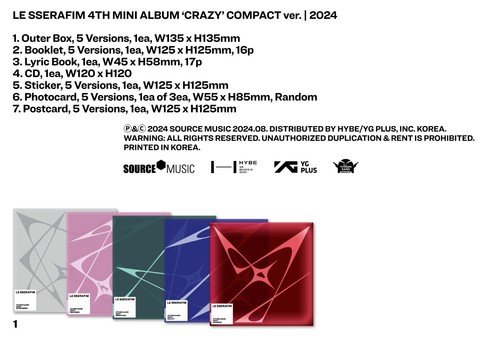 LE SSERAFIM 4th Mini Album CRAZY COMPACT Ver CD+16p Book+Lyric+Card+Sticker+Gift - Picture 2 of 8