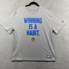 Under Armour Mens T-Shirt Gray Warriors Winning Is A Habit Crew Neck Size XL