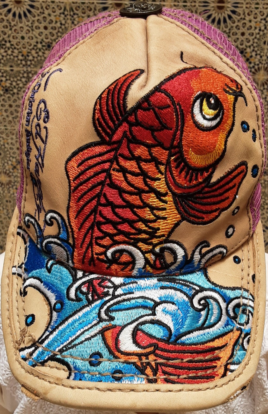 ED HARDY by CHRISTIAN AUDIGIER - RARE 'FISH' LEATHER BASEBALL CAP Size...
