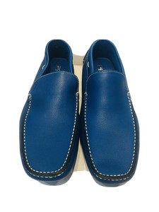 blue leather moccasins