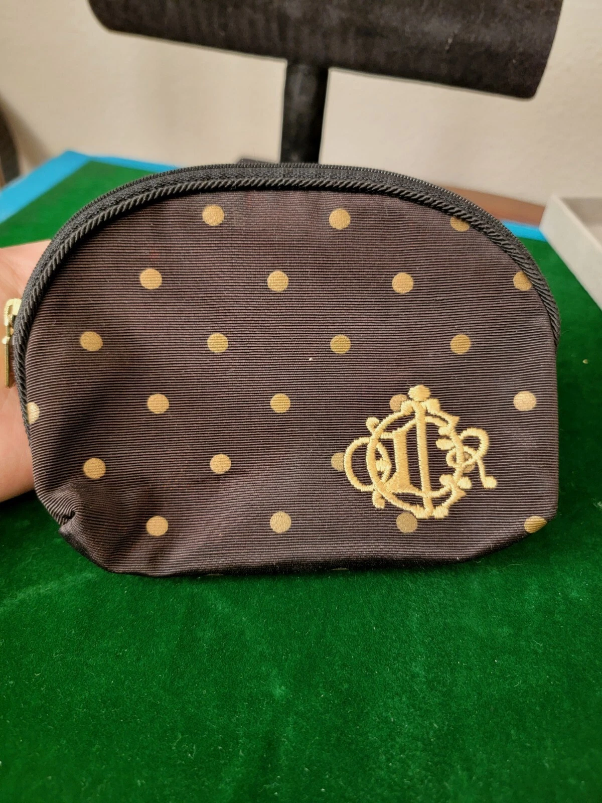 Petit sac cosmétique vintage Christian Dior années 80 noir/or polk A Dot