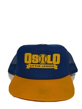 Vintage Puff Print 80 s OSOLO Little League SnapBack Trucker Hat Blue Yellow