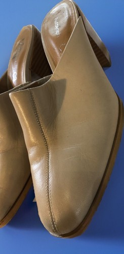 Marks & Spencer - Autograph - Ladies Size 7 - Beige Leather Heel Slip On Mules