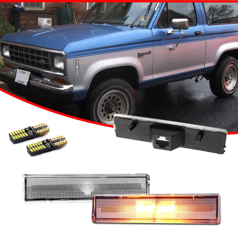 2X Luces de esquina LED marcadoras laterales transparentes para Ford Bronco 80-86 y F-150 F-250 F-350 Foto 2 de 4