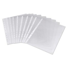 Image of A4 Glass Clear Punched Pockets Heavy Duty Strong Filing 50 Micron Top Opening