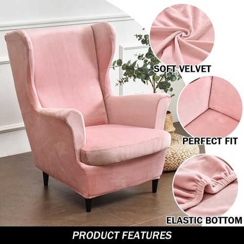 Soft and Durable Pink Wingback Chair Slipcover with Elastic Bottom - 42 Inches - Picture 7 of 8