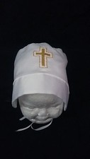 Baby Boy Girl White Christening Baptism Hat Off White Silver Gold Embroidered