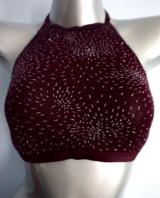 Victoria's Secret High Neck Ruby Wine & Metallic Silver Halter Bralette Bra XS