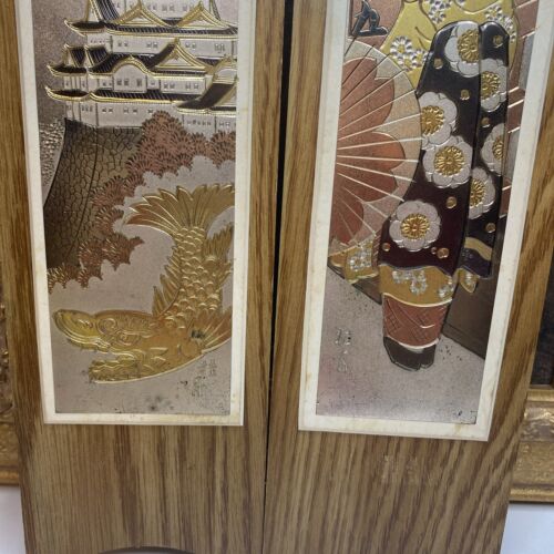 Placca in legno stile Chokin arte giapponese set due pezzi circa 1990 - Foto 4 di 8