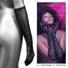 Radiance Rhinestone-Dotted Black Gloves - One Size Fits Most, Full Length
