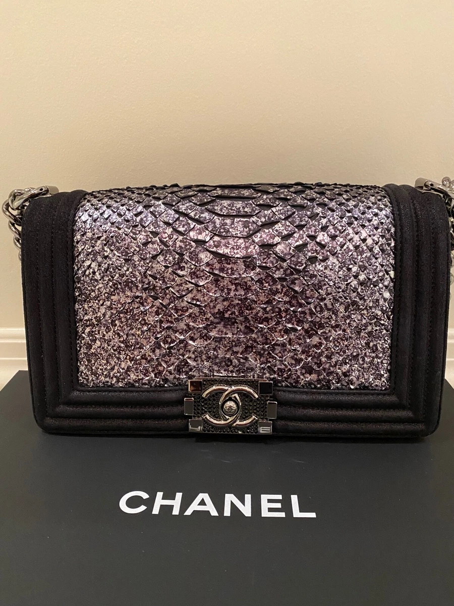 CHANEL Small Flap Boy Python Leather Shoulder Bag Black