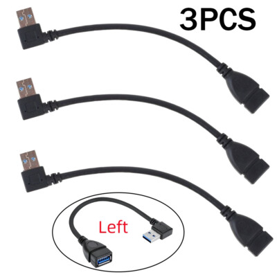 3 X USB 3.0 Male to Female Extension Cable 20cm 5Gbps 90 Degree Left Angled US