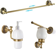 Antique Towel Bar,Adjustable Towel Holder Rod Brass Toilet Brush Holder Soap Dis