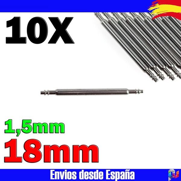 10x PASADOR CORREA DE RELOJ 18mm (Diámetro 1,5mm) acero inoxidable Reparación
