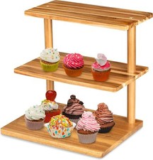 3 Tier Cupcake Stand, Acacia Wood Serving Trays, Wooden Large Tiered Serving