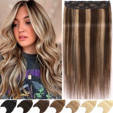 Clip In 100 Real Remy Human Hair Extensions 3/4Full Head 8A Invisible One Piece