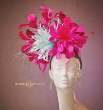 Kentucky Derby Hat Rose Fascinator Fuchsia Hot Pink Aqua Blue Royal Ascot Hats