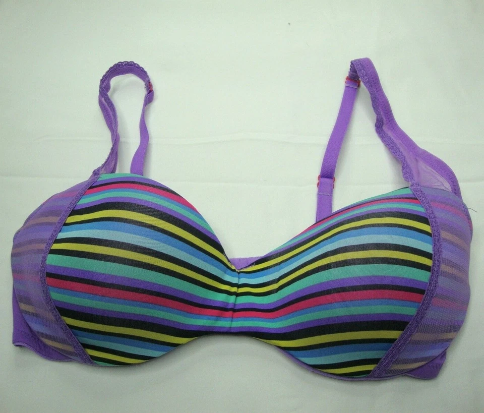 Josie by Natori Push Up Bra 32C Padded UW Purple Striped Convertible Straps - Image 2 of 4