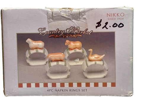 Nikko Country Market Set of 4 Ceramic Napkin Rings Cow Pig Lamb Duck Farmhouse - Picture 6 of 7