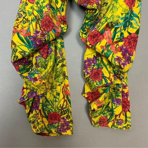 Salwar Hose Damen Blumen gelb bunt Handarbeit Plissee vorne Kordelzug - Bild 6 von 16