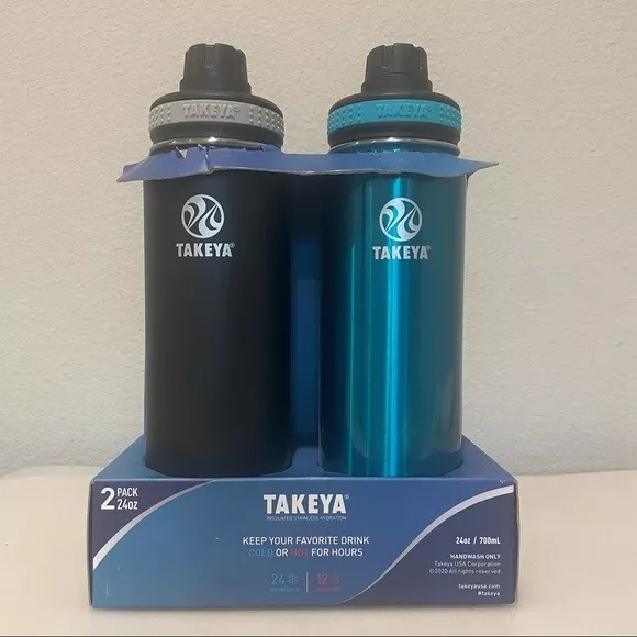 Takeya 24 oz. ThermoFlask Insulated Stainless Steel Water Bottle, 2-pack